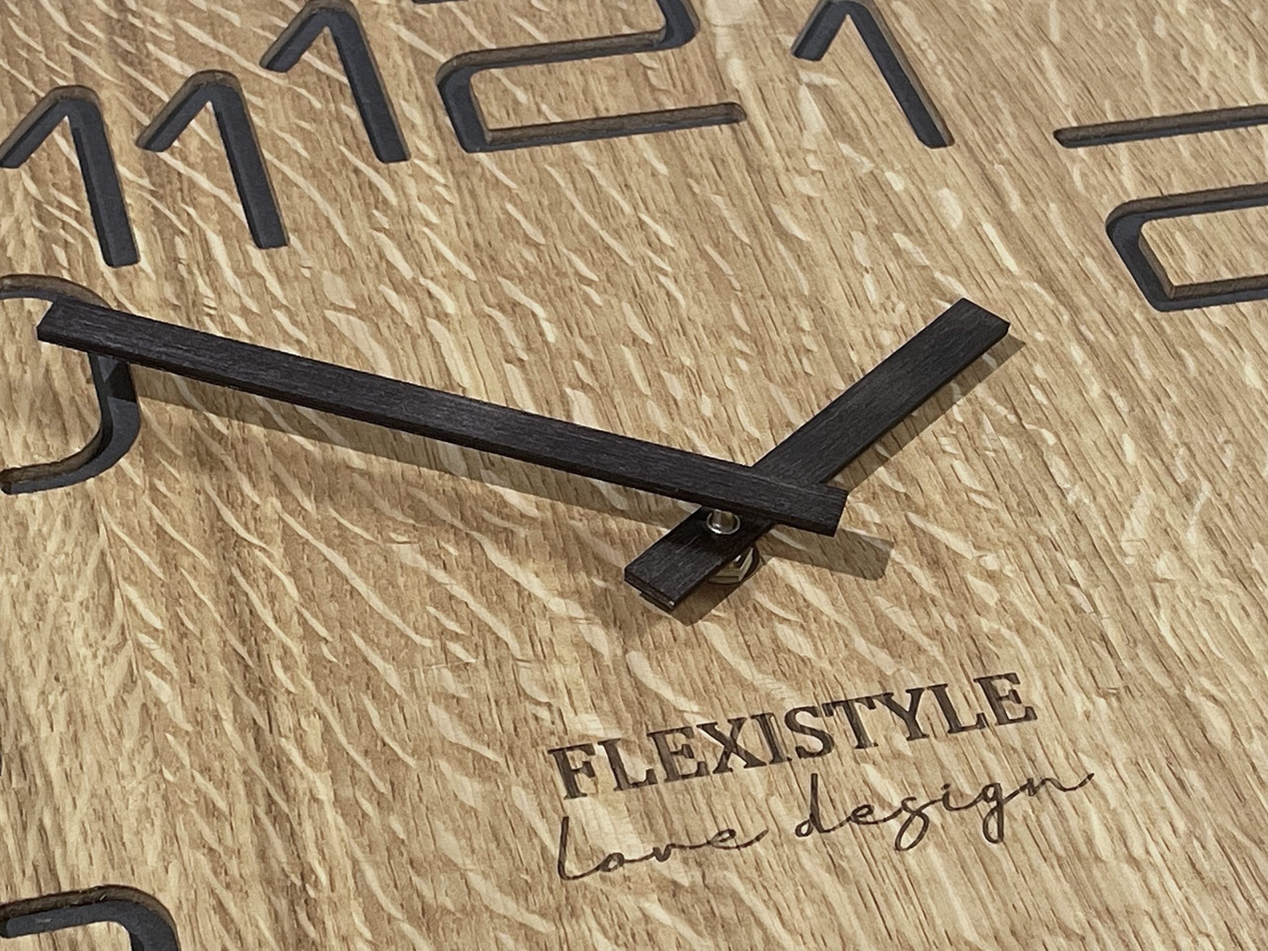 FLEXISTYLE Moderno Reloj de Pared Cuadrado Grande de Madera Eco de 50 cm de diámetro, Silencio, Aspecto de Madera, Roble, salón, Dormitorio, (Digits 40 cm)