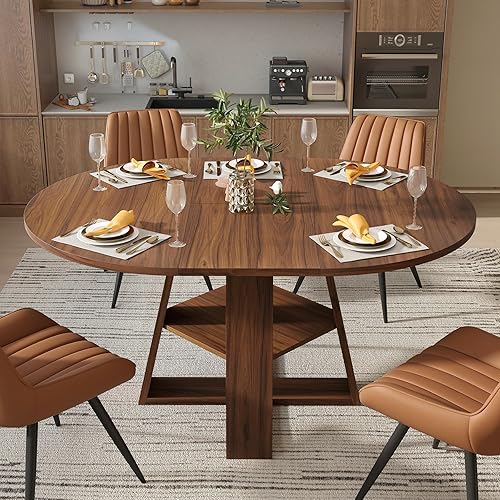 Miniatura 3 de Conjunto de mesa de comedor extensible redonda a ovalada Aivermel para 4–6, mesa de cocina de madera con almacenamiento oculto y sillas tapizadas,