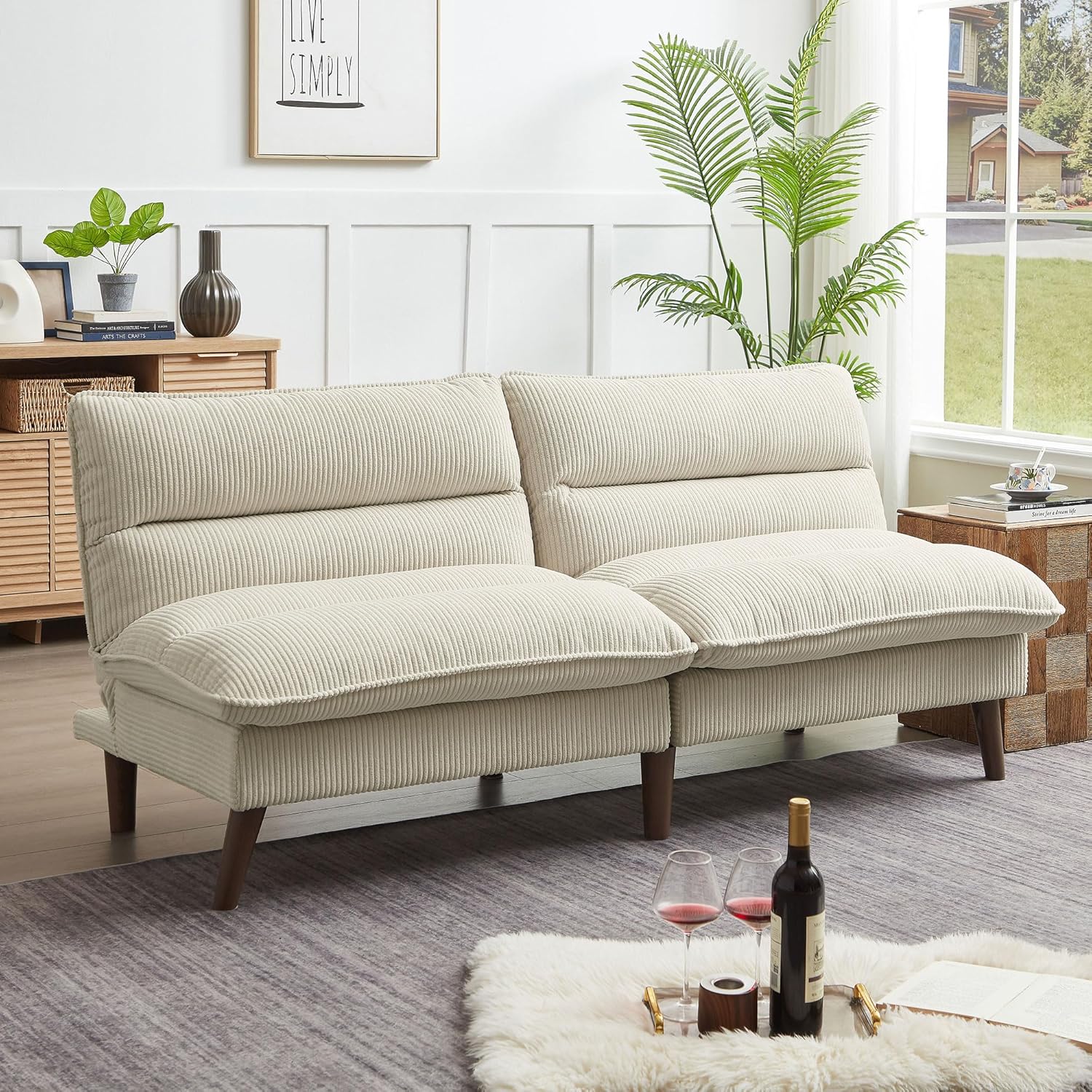 Convertible Sofa Bed 72″ Fabric Couch with Adjustable Backrest Loveseat Recliner Sleeper Living Room Furniture futon Set for Apartment Small Space, Beige