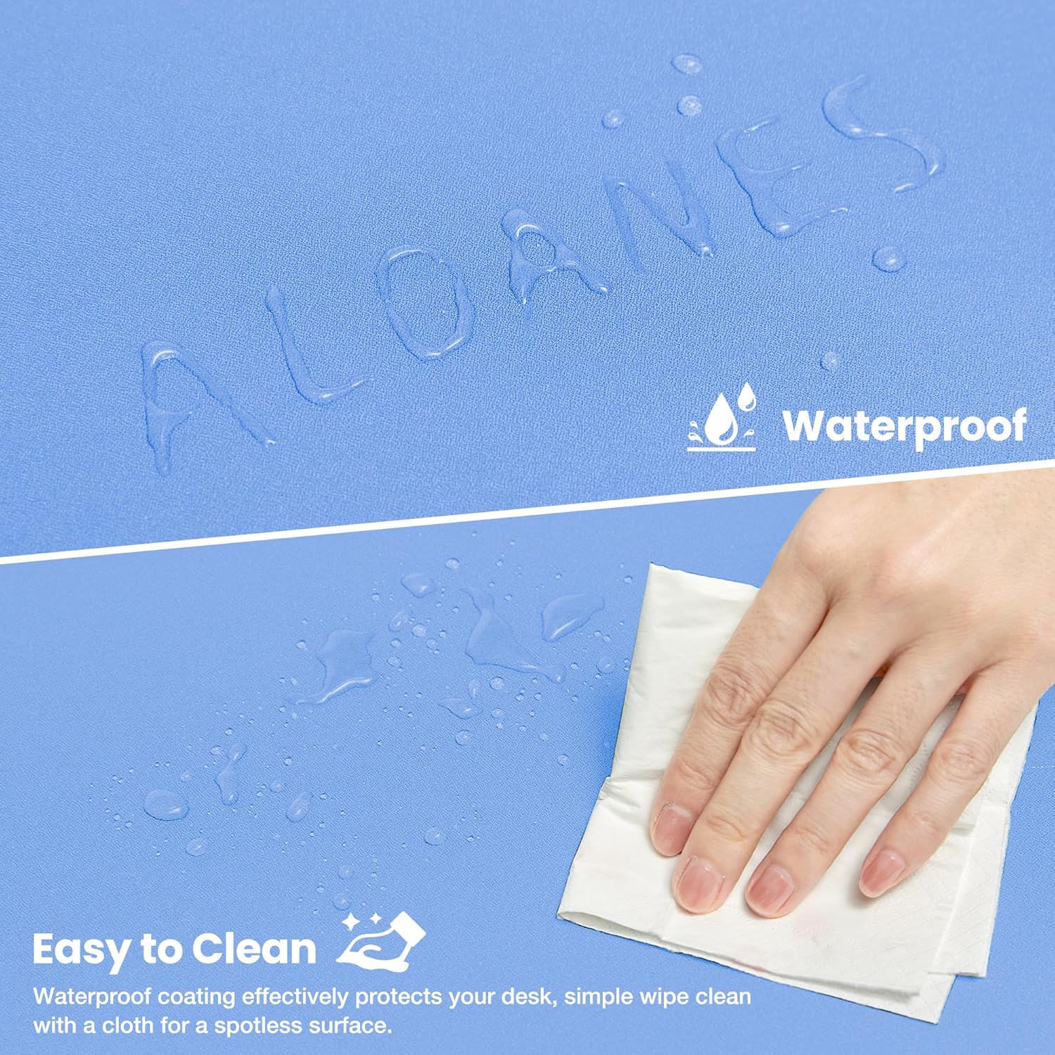 ALOANES Waterproof Mouse Pad, XXXL Gaming Keyboard Pad with Anti-Slip Base, Grain Jacquard Surface, Extend Desk pad for Gamer, Office & Home, Blue Mousepad 35.4"x 15.7"x 0.12"