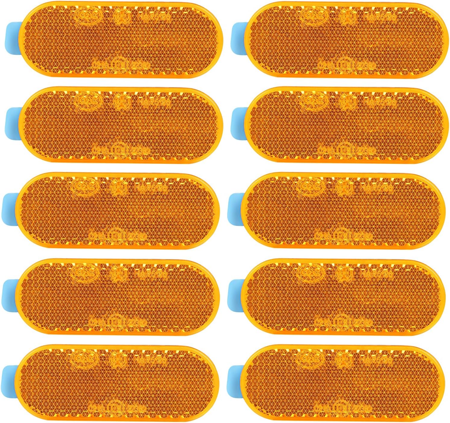 10 Pack Self Adhesive Oval Reflector, E9 Approved Road Safety Gate Post Rear Reflector for Driveway Fence Gate Posts, Trailers, Safety Reflectors, Automobiles, Boats, Mailboxes (Yellow)