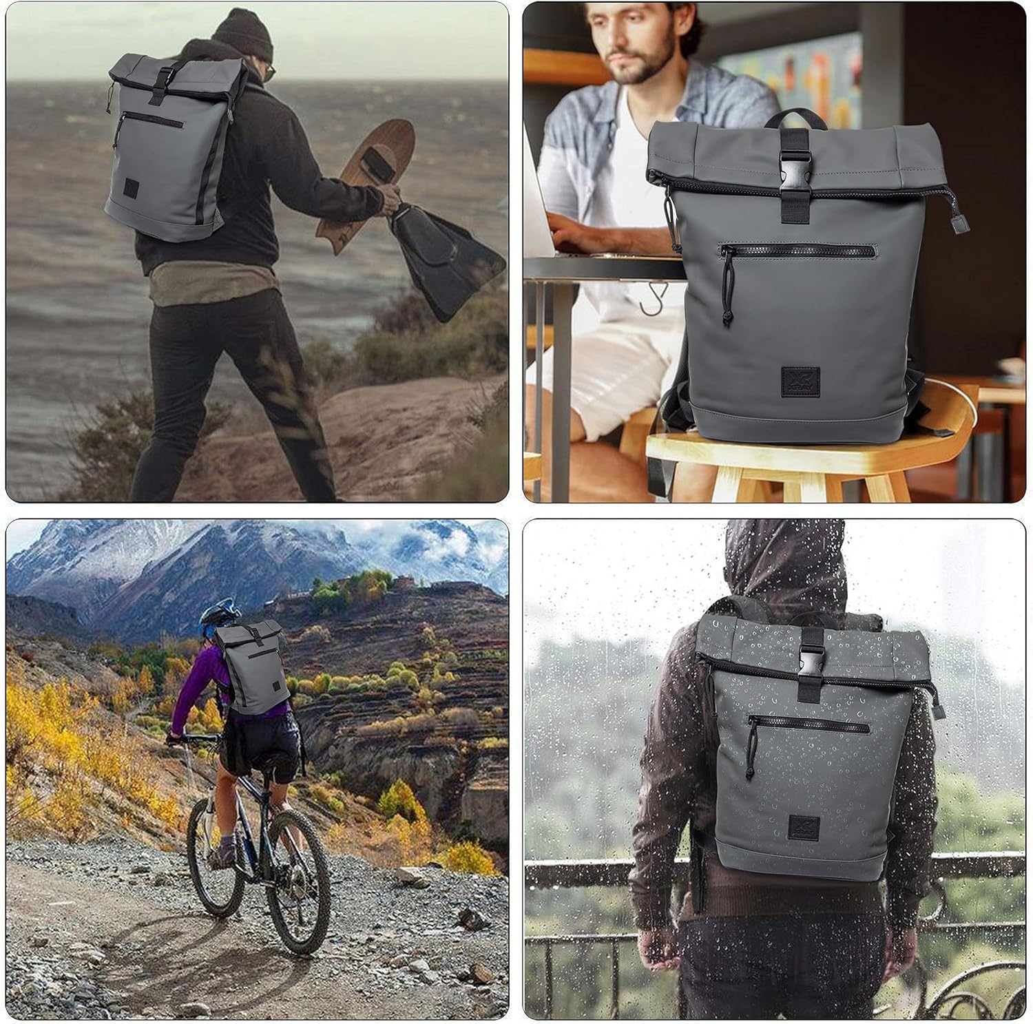 X RAY Expandable Roll Top Waterproof Trendy Backpack With Laptop Pocket (Slate)