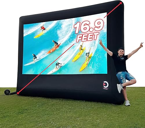 Elite Outdoor Movies Pantalla inflable de alta calidad, superficie de proyección delanteratrasera de 10 x 5 (diagonal de 16.9 pies),