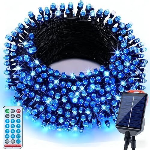 Miniatura 12 de Luces solares de Navidad para exteriores, impermeables, 13 modos, 118 pies, 300 luces LED solares para árbol, exterior, jardín, patio, valla, Blanco
