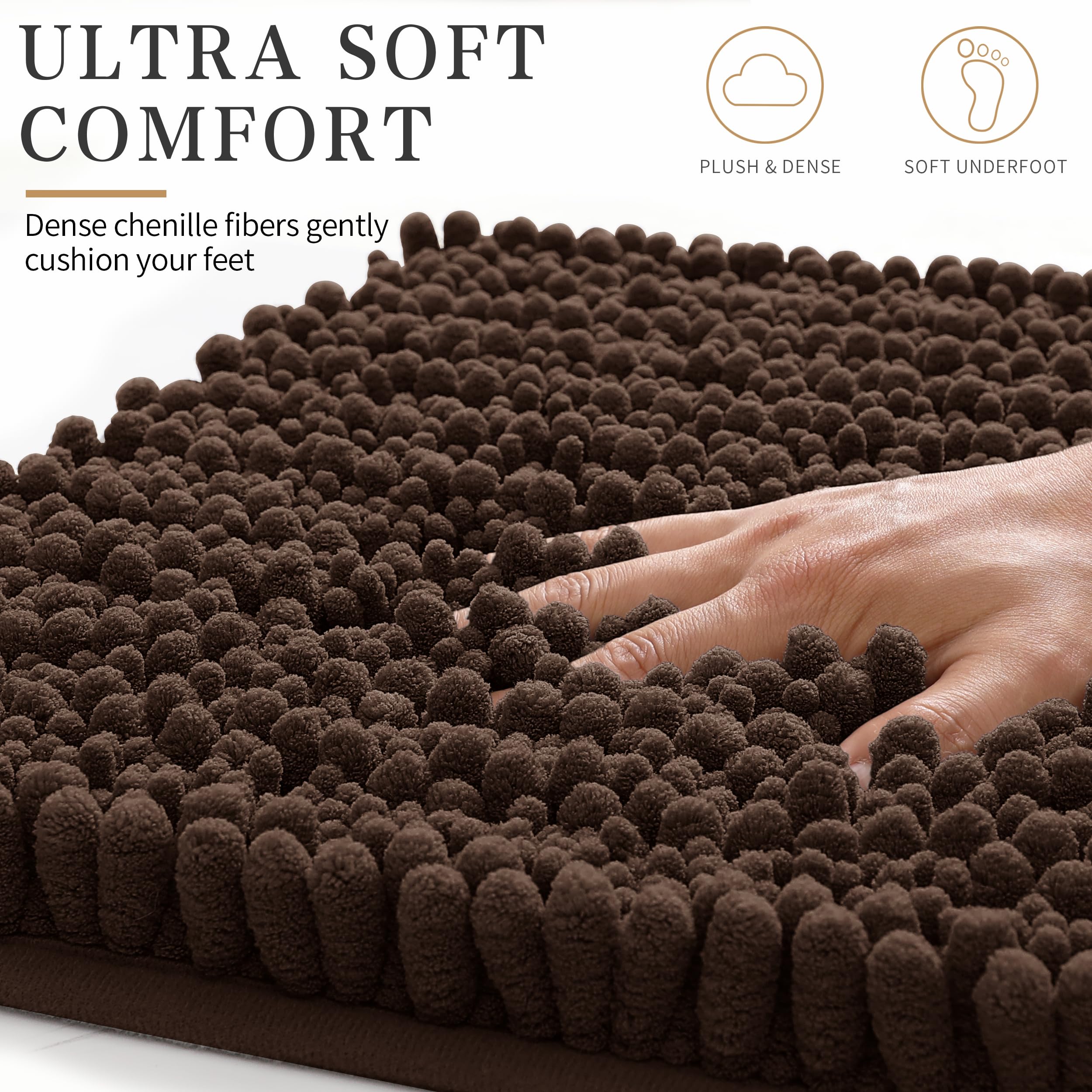Chenille Bath Mat - Soft & Absorbent Brown -4
