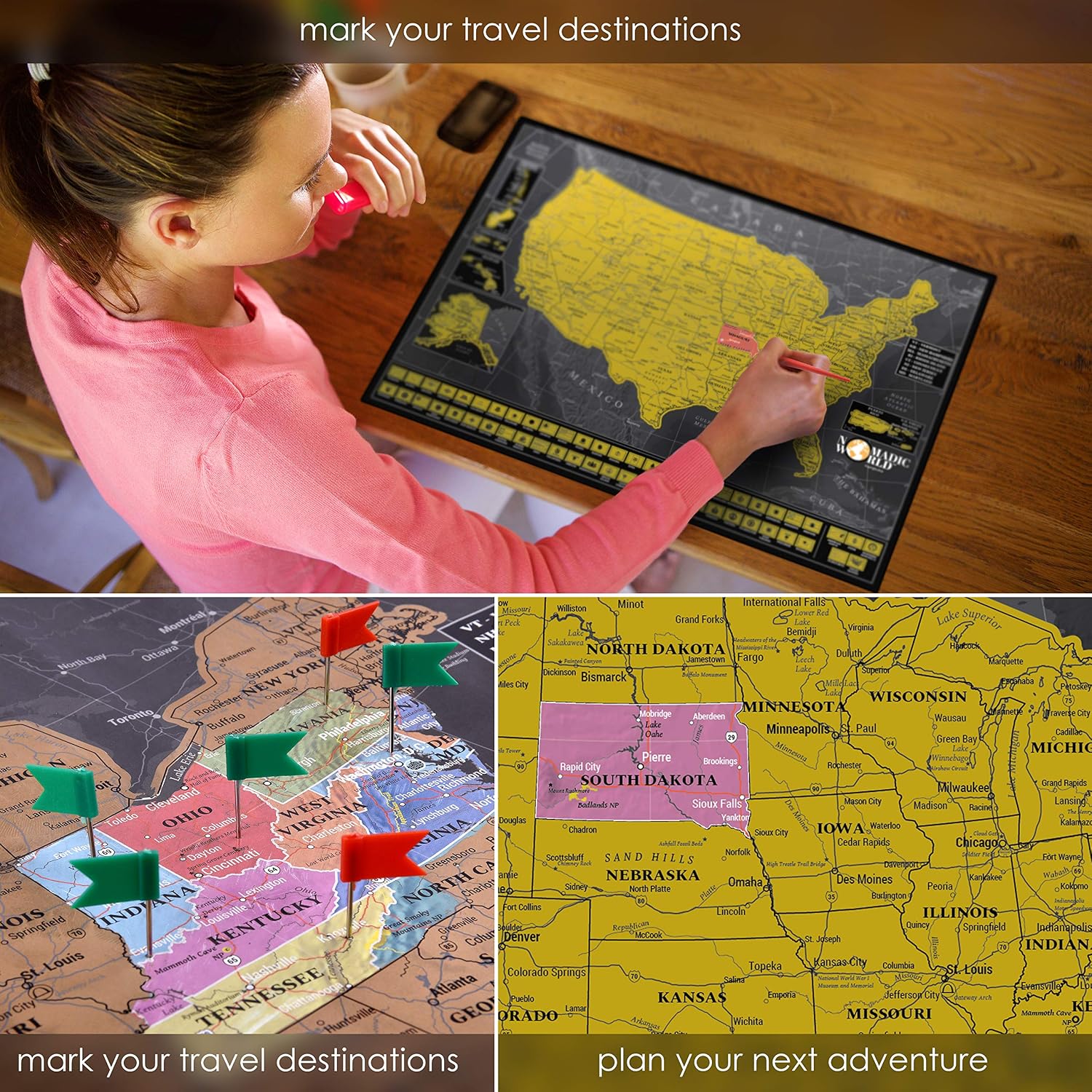 USA Scratch Off Map- 27x17in. Scratch Tools & Memory Stickers Included, Wall Art, Perfect Travel Gifts- United States Map, Scratch Art- Detailed