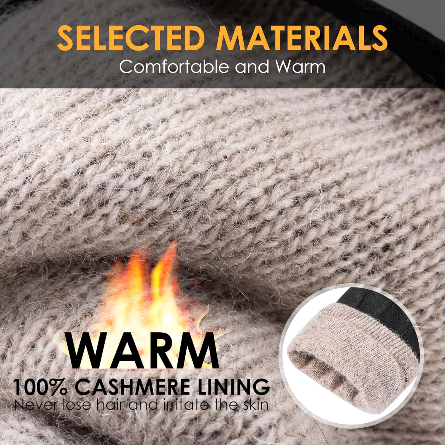 Winter Fashion Genuine Leather Gloves for Men, Cashmere Warm Lined Finger Touchscreen Texting Driving Gloves - Image 3