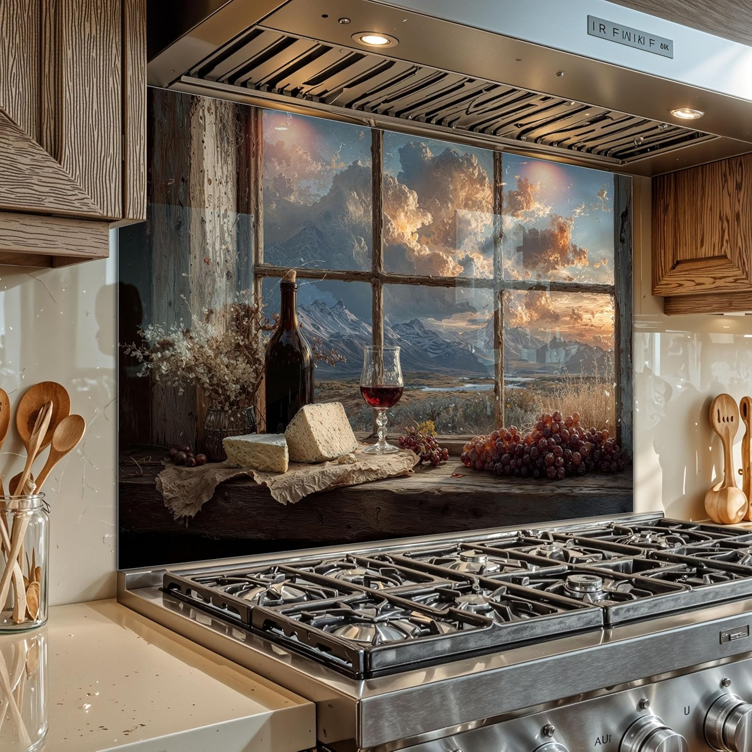 Tempered Glass Backsplash for Kitchen - Easy to Clean Behind Stove Backsplash Protector for Wall - Heat and Scratch Resistant Backsplash for Stove - Rustic Wine Design