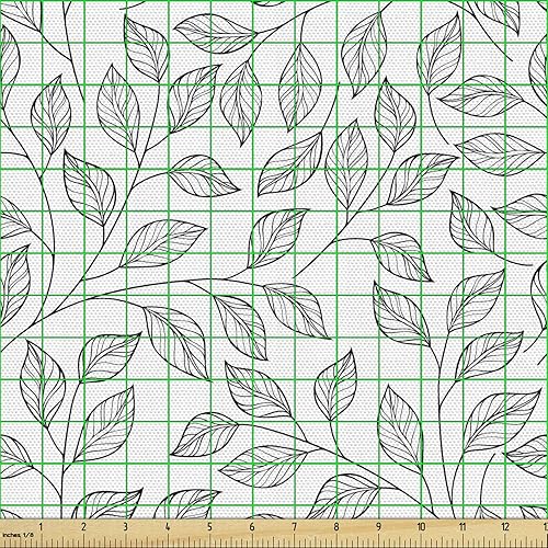 Miniatura 2 de Ambesonne Leaves Fabric by The Yard, Hand Drawn Style Simple Minimalist Floral Pattern Rustic Country Life Inspiration, Decorative Fabric for