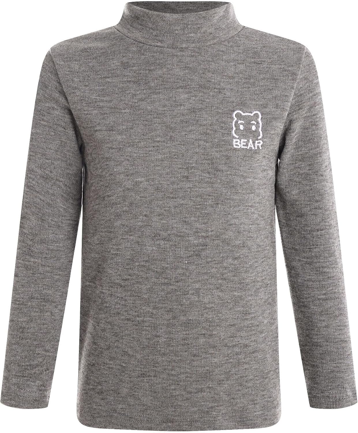 Kids Boys Girls Bear Embroidery Long Sleeves T-Shirts Turtleneck Thermal Underwear Tops Casual Undershirts