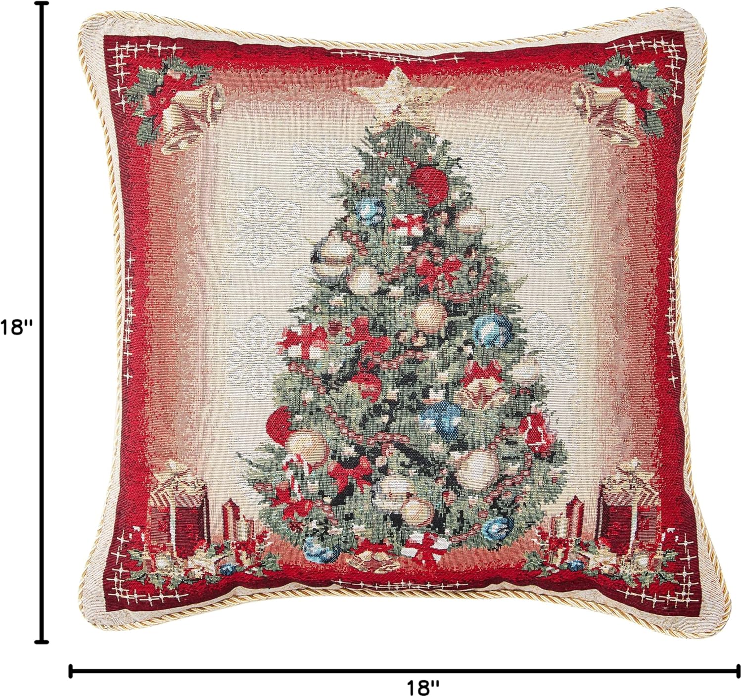 Violet Linen Seasonal Xmas Christmas Holiday Bliss Pattern, Polyester Tapestry Jacquard, Santa Tree, 18 Inch x 18 Inch, Decorative Throw Pillow