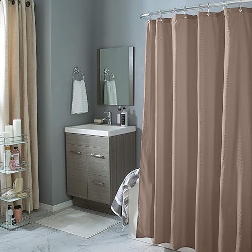 Miniatura 7 de Bath Bliss, Cortina de ducha de microfibra suave al tacto con diseño de diamante, color topo de 70 x 72 pulgadas, lavable a máquina, ojales