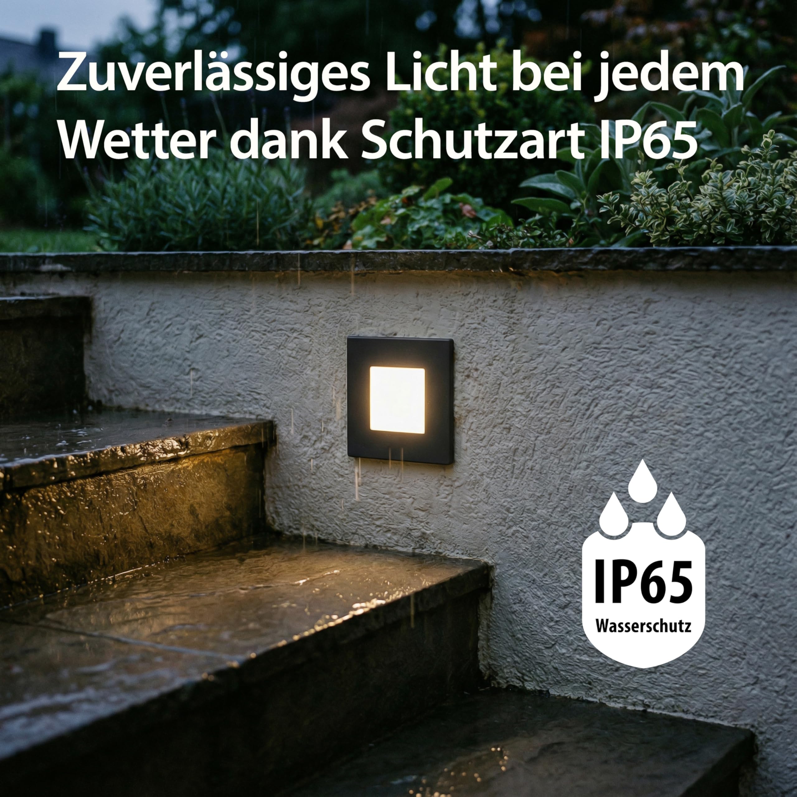 ledscom.de 12-diodowa lampka schodowa/oprawa ścienna do montażu podtynkowego FEMA do zastosowań wewnętrznych i zewnętrznych, prostokątna, czarna, 80 x 80 mm, ciepła biel