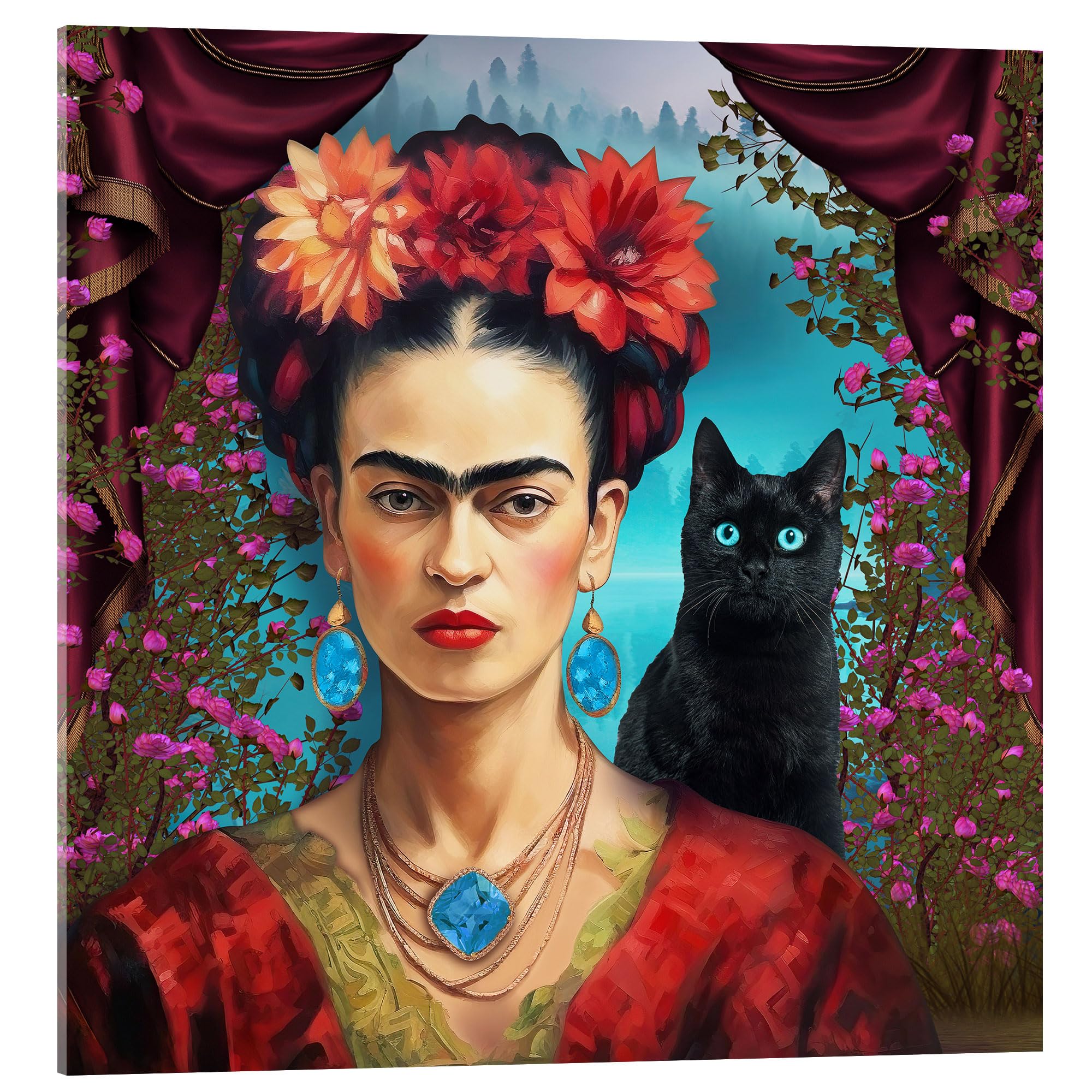 Posterlounge Frida Kahlo mit der Katze Acrylglasbild | 40 x 40 cm von Mark Ashkenazi Bunt Wandbilder Wanddeko