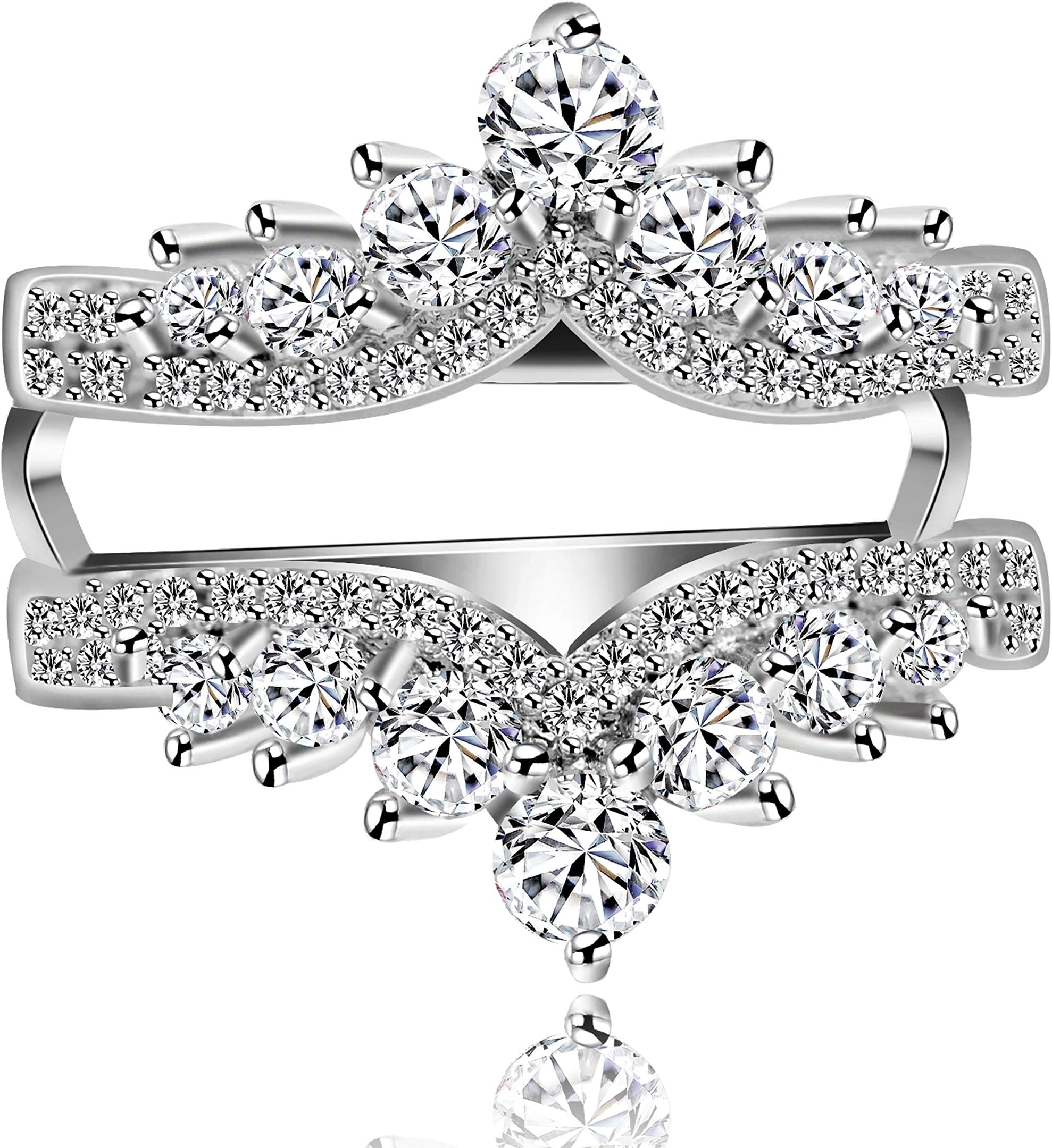 UloveidoSimulated Diamond Princess Crown Ring Wraps and Enhancers Wedding Engagement Rings Guard Enhancer