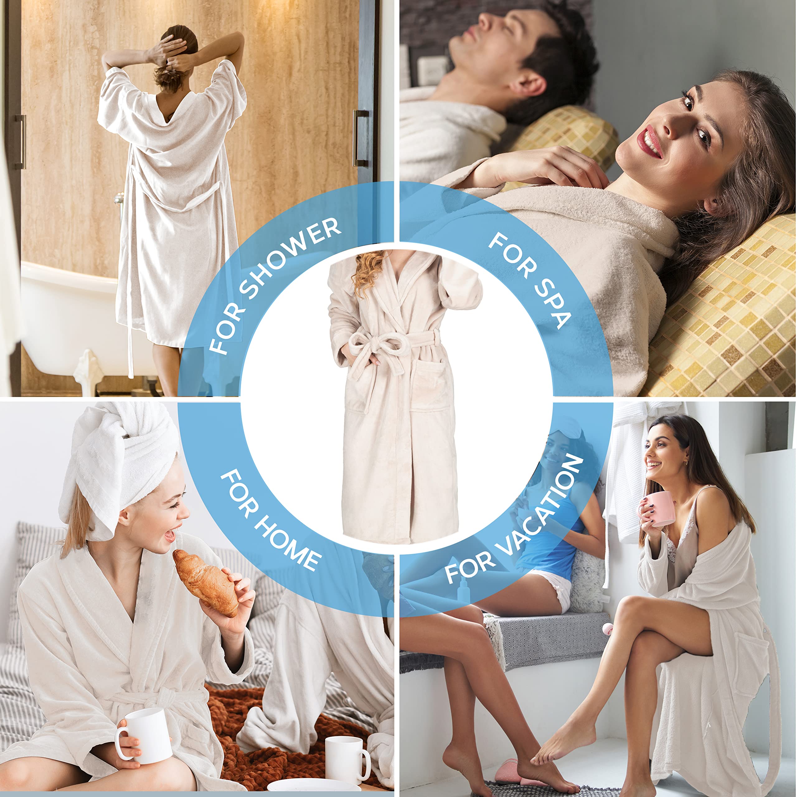 MONHOUSE Womens Dressing Gown - Premium Super Soft & Cosy Long Bathrobe - Ladies Thick Flannel Luxury Housecoat - Warm Fluffy Shearling Spa Robe for Her - Sherpa Bathrobe - Cream UK 20-22
