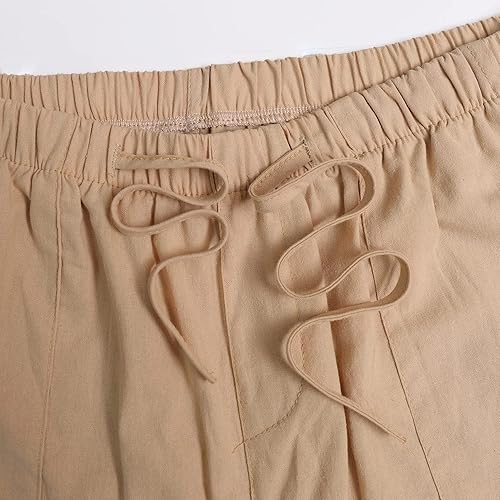 Miniatura 5 de WOWULOVELY Pantalones casuales de lino de algodón para hombre, holgados, ligeros, con cintura elástica, pantalones de yoga, playa, bolsillos