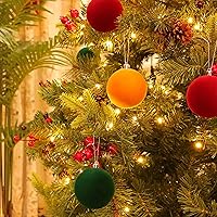 Vista 2 de Amooca Bolas de Navidad grandes de 3.15 pulgadas, adornos flocados para colgar en el árbol de Navidad, decoración para colgar en el árbol