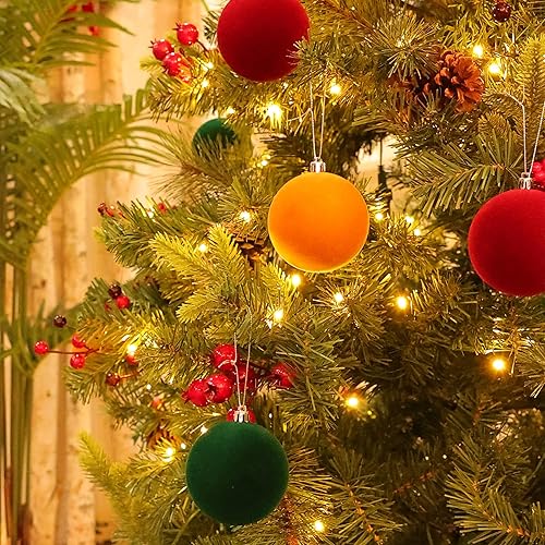 Miniatura 2 de Amooca Bolas de Navidad grandes de 3.15 pulgadas, adornos flocados para colgar en el árbol de Navidad, decoración para colgar en el árbol