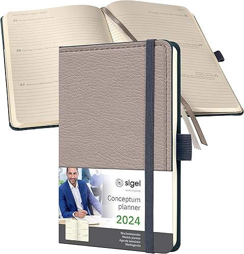 Sigel C2454 Conceptum - Agenda semanal 2024, diseño informal, 3.7 x 5.9 in, tapa dura, 176 páginas, color beige