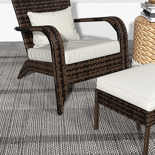 Miniatura 10 de Outsunny Silla Adirondack de mimbre para patio con otomana, silla para fogata al aire libre con cojines, respaldo alto, asiento grande y