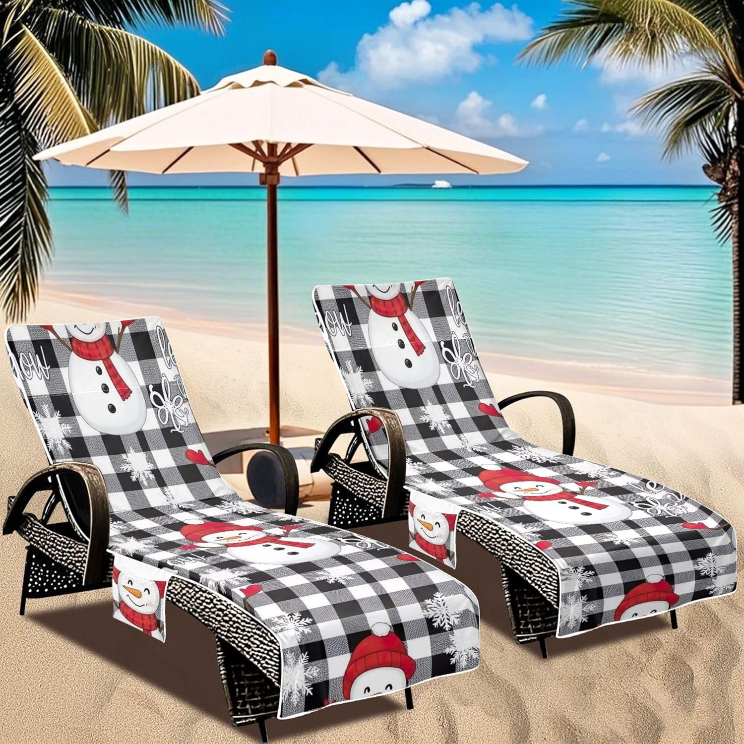 Cute Snowmen Winter Christmas Chaise Lounge Chair Cover Towel Pool Lounge Beach Chair Covers Patio Chase Lounger 85 x 30 Inch