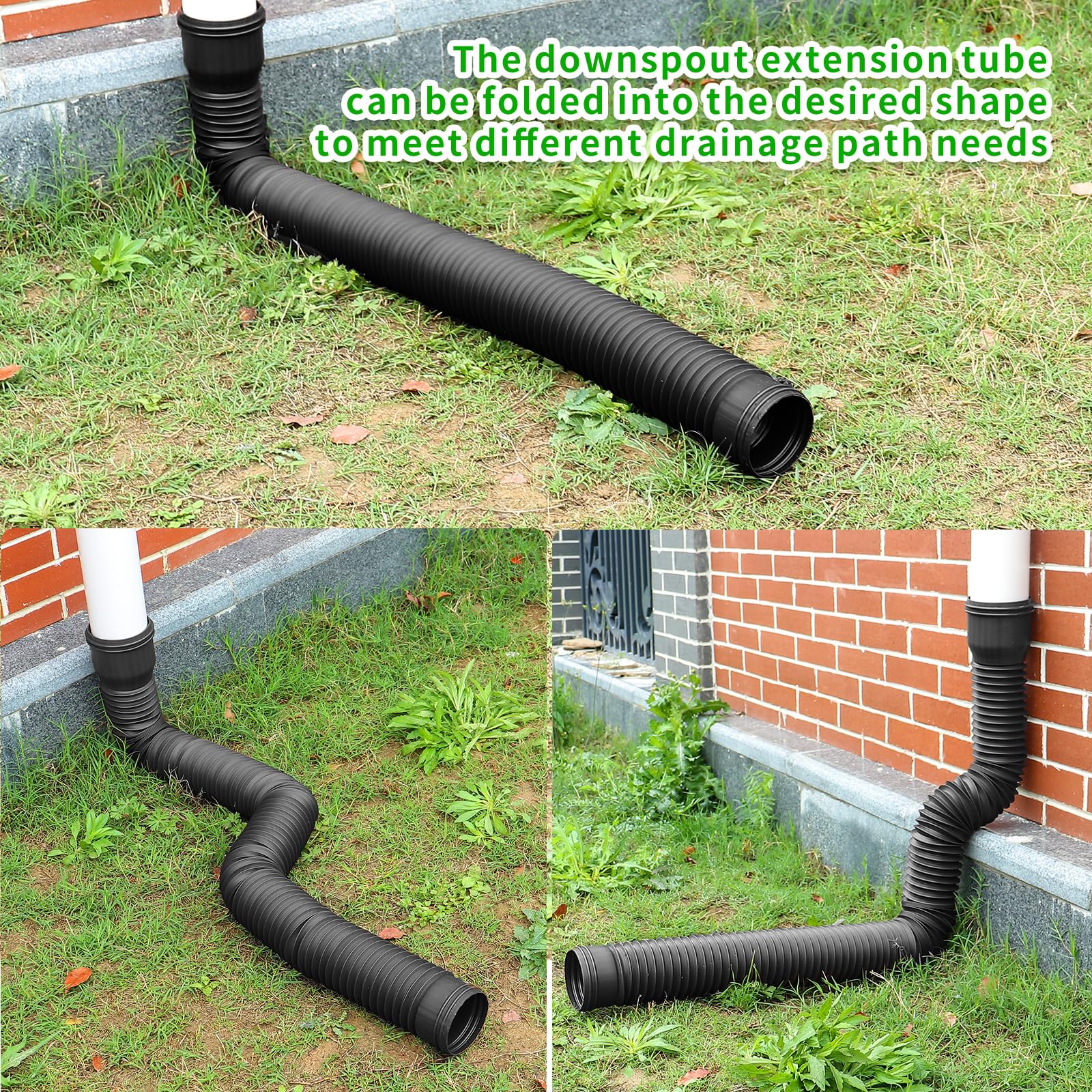 Estensione Grondaia Estensibile 47-150cm - Tubo Di Scarico Flessibile Per Grondaie, Con Adattatori E Viti - Nero - Foto 3