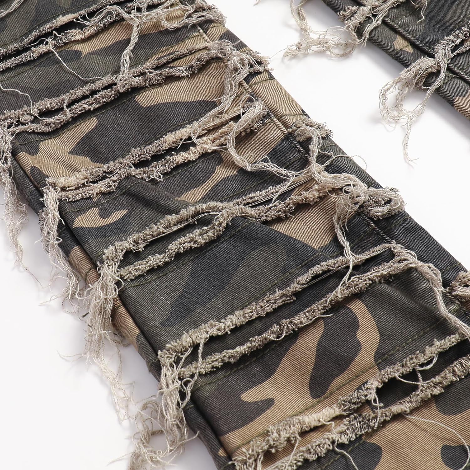 Men's Trendy Camouflage Stacked Splicing Elastic Mid Waist Workwear Pocket Jeans