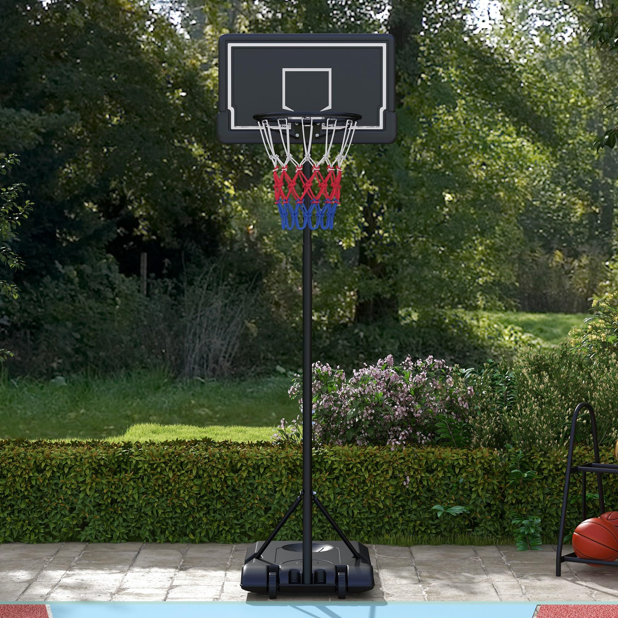 SPORTNOW Panier de Basket extérieur, Hauteur Ajustables 182-213/220-250 cm, Panier de Basket sur Pied à roulettes, avec Base de lestage, Cadre en Acier, Noir
