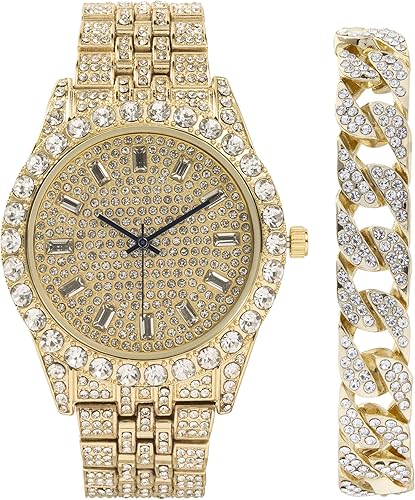 Master Bling Designer ST10226B - Reloj para hombre con extensible estilo Hip Hop con pedrería haciendo juego, con diamantes de imitación grandes en
