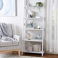 Vista 2 de Yaxa Basics Organizador de estantería tipo escalera, de 5 niveles, con marco de madera de caucho macizo, acabado en blanco, 14 pulgadas