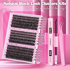 Focipeysa Full Volume Lash Extension Kit 70D 80D 90D Thick Lash Extension Kit 10-18mm Wispy Lash Clusters Individual Lashes Kit with Lash Bond and Seal for DIY Lash Extension at Home