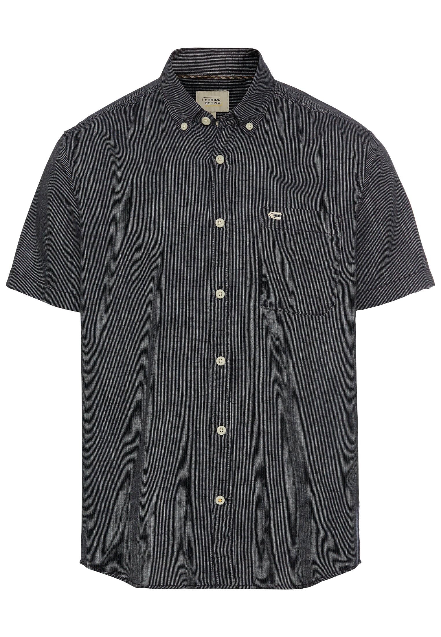 camel active Men's Short Sleeve Shirt with Textured Pattern, darkblue, XXL