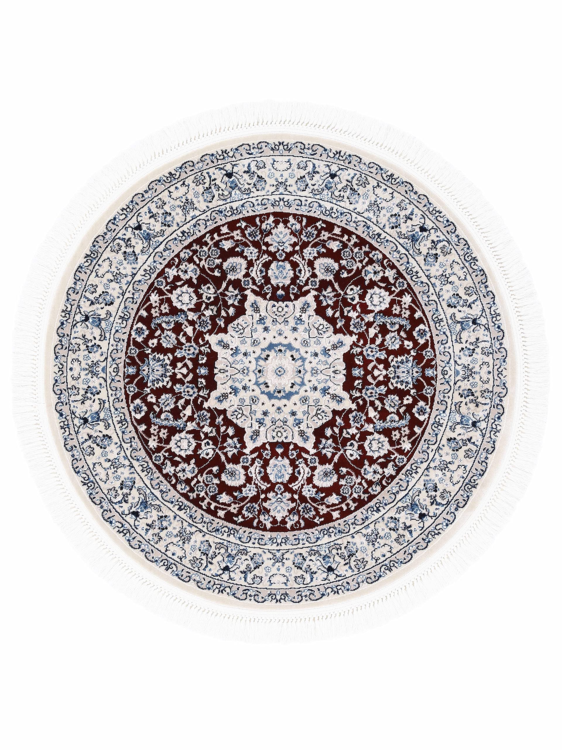 carpetfine Orientteppich Nain Diane Rot Ø 90 cm Rund | Tradtioneller Teppich für Schlaf- und Wohnzimmer