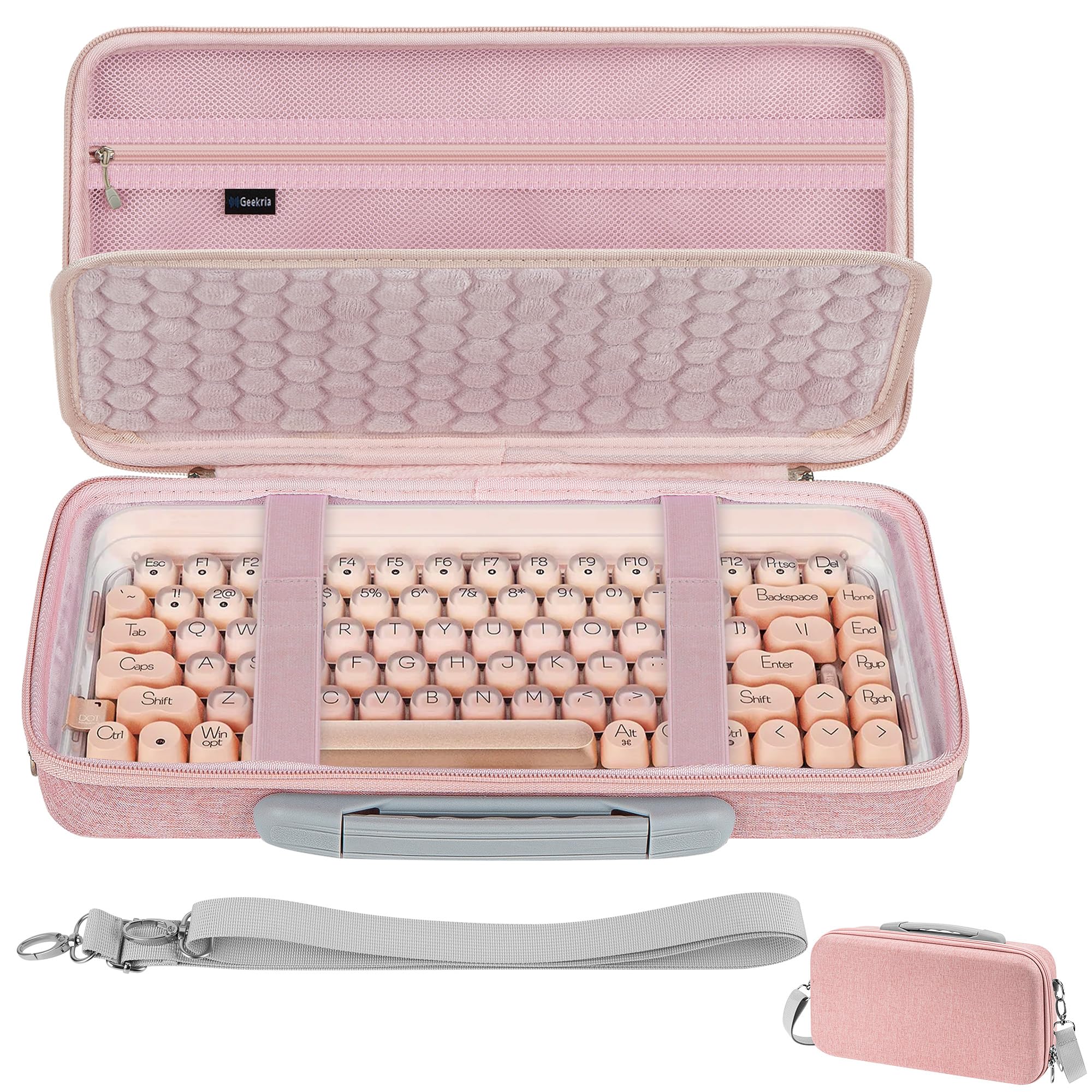 GEEKRIA Keyboard Carrying Bag, Compatible with LOFREE DOT Foundation 75%/Lipstick Elegant 84, YUNZII C75, EVA Hard Shell Travel Computer Keyboard Case (Pink)-image-9