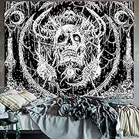 Vista 4 de Lifeella Tapiz de calavera, gótico de terror, luna, esqueleto, místico, oscuro, tapices para dormitorio, grunge, para colgar en la pared, blanco