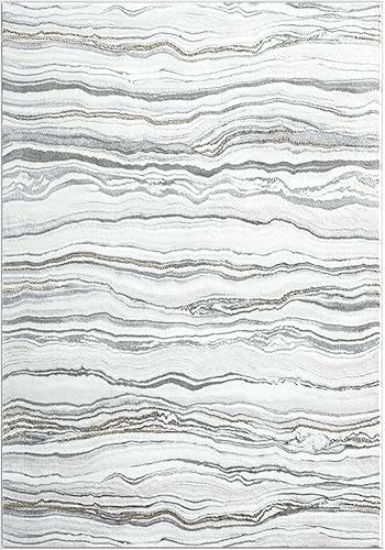 Miniatura 3 de Abani Alfombra horizontal gris ondulada para dormitorio, sin desprendimiento, alfombra contemporánea de escala de grises neutra de 7 pies 9 pulgadas