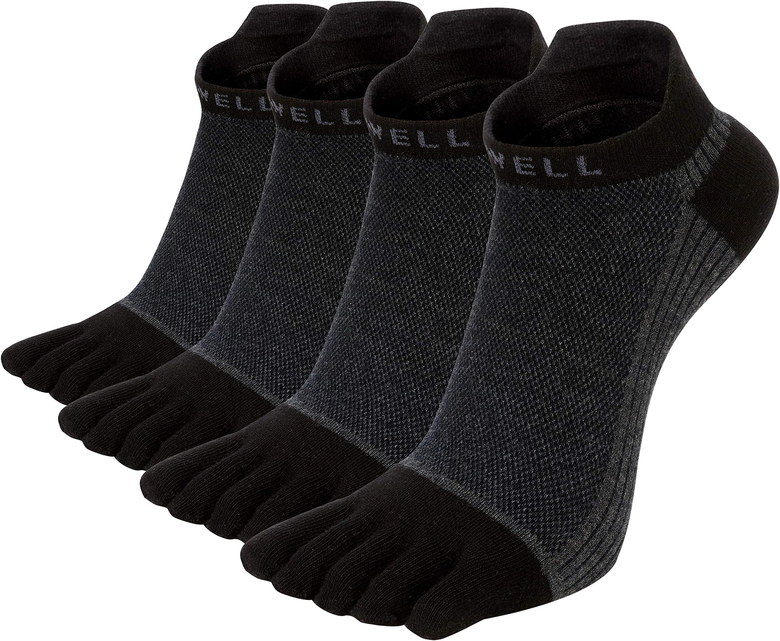 Cotton Toe Socks Five Finger Socks No Show Crew Athletic Running Socks 4 Pairs,Size 7-11