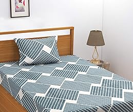 REALDREAM 300 TC Cotton Feel Elastic Fitted Printed Bedsheet with 2 Pillow Covers Fits Upto 8 inches Mattress. (Grey Line, Single 72 * 48'')