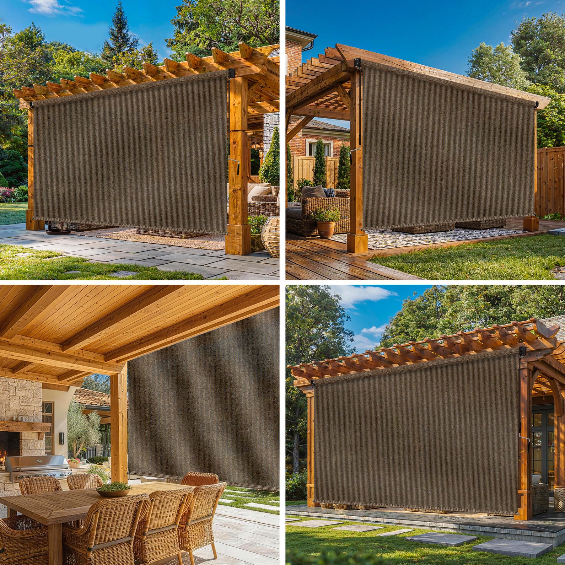 Best Outdoor Patio Shades for 2026 3 Breezombra 8'W x 8'H Mocha Patio Shades Roll up Outdoor Roller Shade Crank Wand — product photo