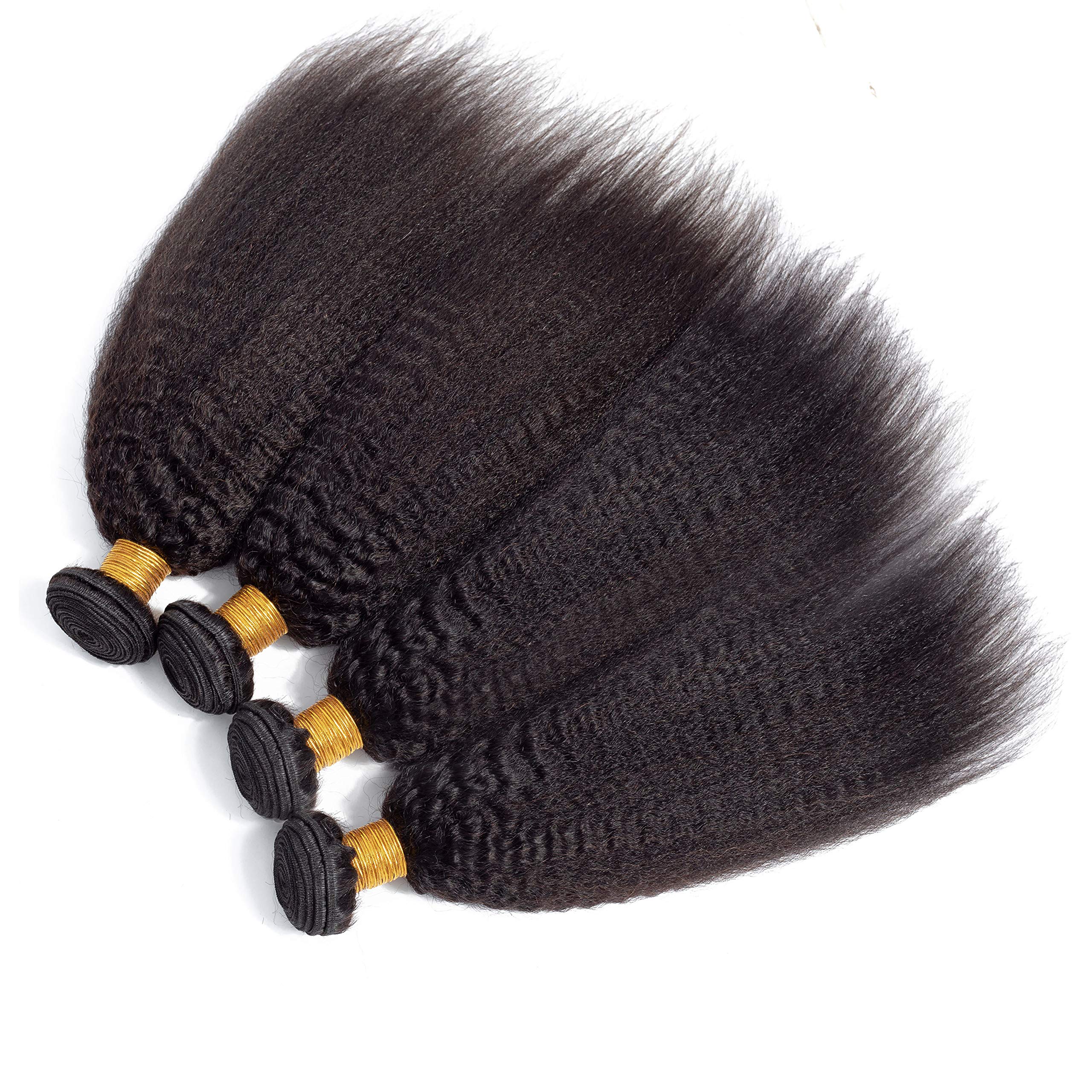 𝗜𝗻𝘀𝗤𝘂𝗲𝗲𝗻 Kinky Straight Human Hair Bundles 100% Unprocessed Brazilian Remy Soft Yaki 4 Bundles Human Hair (Natural Black 10 10 10 10 Inch)