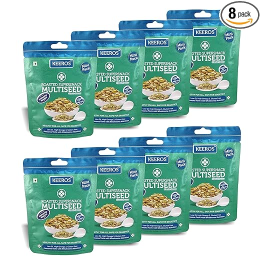 Keeros Multi Seeds Trail Mix : Healthy & Tasty Immunity Booster Snacks with Roasted Flax Seeds, Pumpkin Seeds, Watermelon Seeds, Sesame Seeds & Dry Dates | Ready To Eat Snacks | 43g x 8 Mini Packs