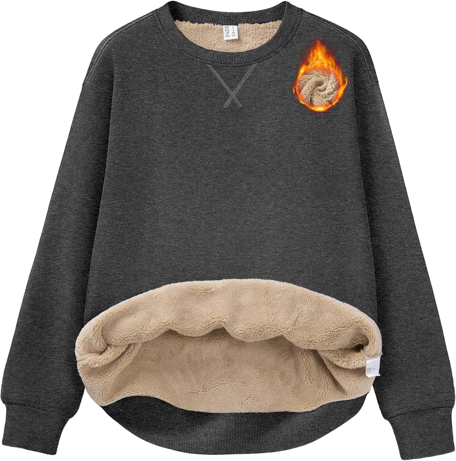 MAGCOMSEN Women's Sherpa Lined Sweatshirts Winter Warm Fleece Crewneck Pullover Thick Sweater Long Sleeve Tops Clothes