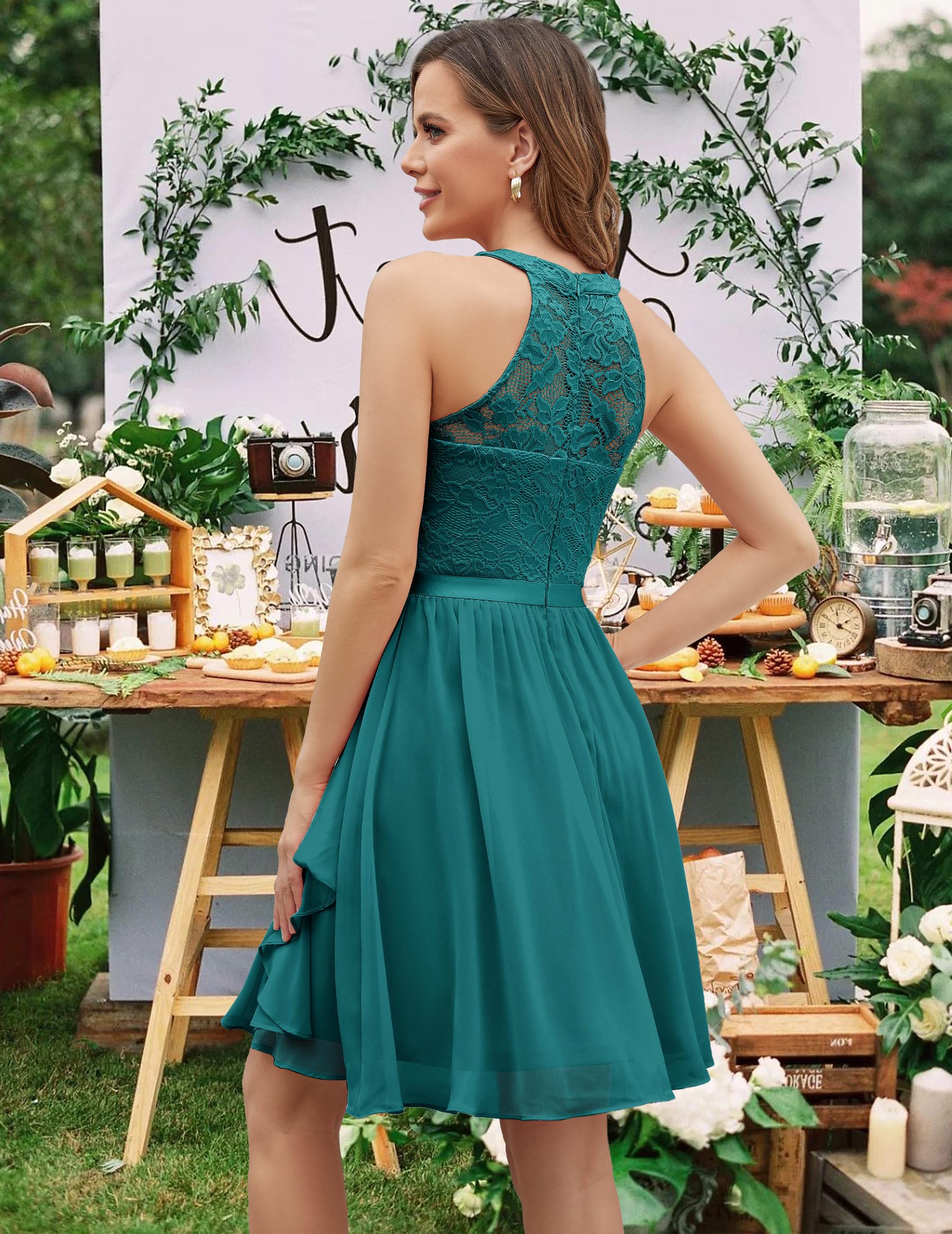 Wedtrend Robe de cocktail élégante pour mariage - Ligne A - Dos nu - Robe de soirée à volants - Longueur genou - En mousseline de soie