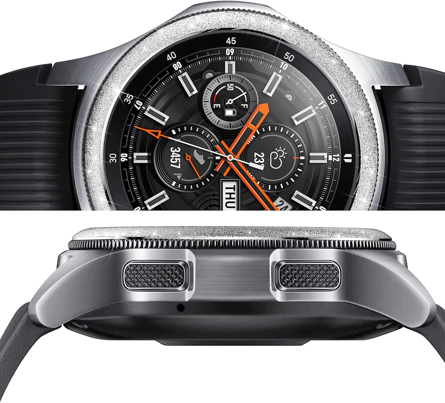 ANCOOL Bezel Compatible with Samsung Galaxy Watch 4 Classic 46mm/Gear S3 Frontier & Classic, Adhesive Cover Anti Scratch Stainless Steel Protector Case for Galaxy Watch 46mm-Silver