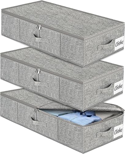 Contenedor de almacenamiento para debajo de la cama, paquete de 3 unidades, organizador de almacenamiento de ropa plegable de perfil bajo con tela
