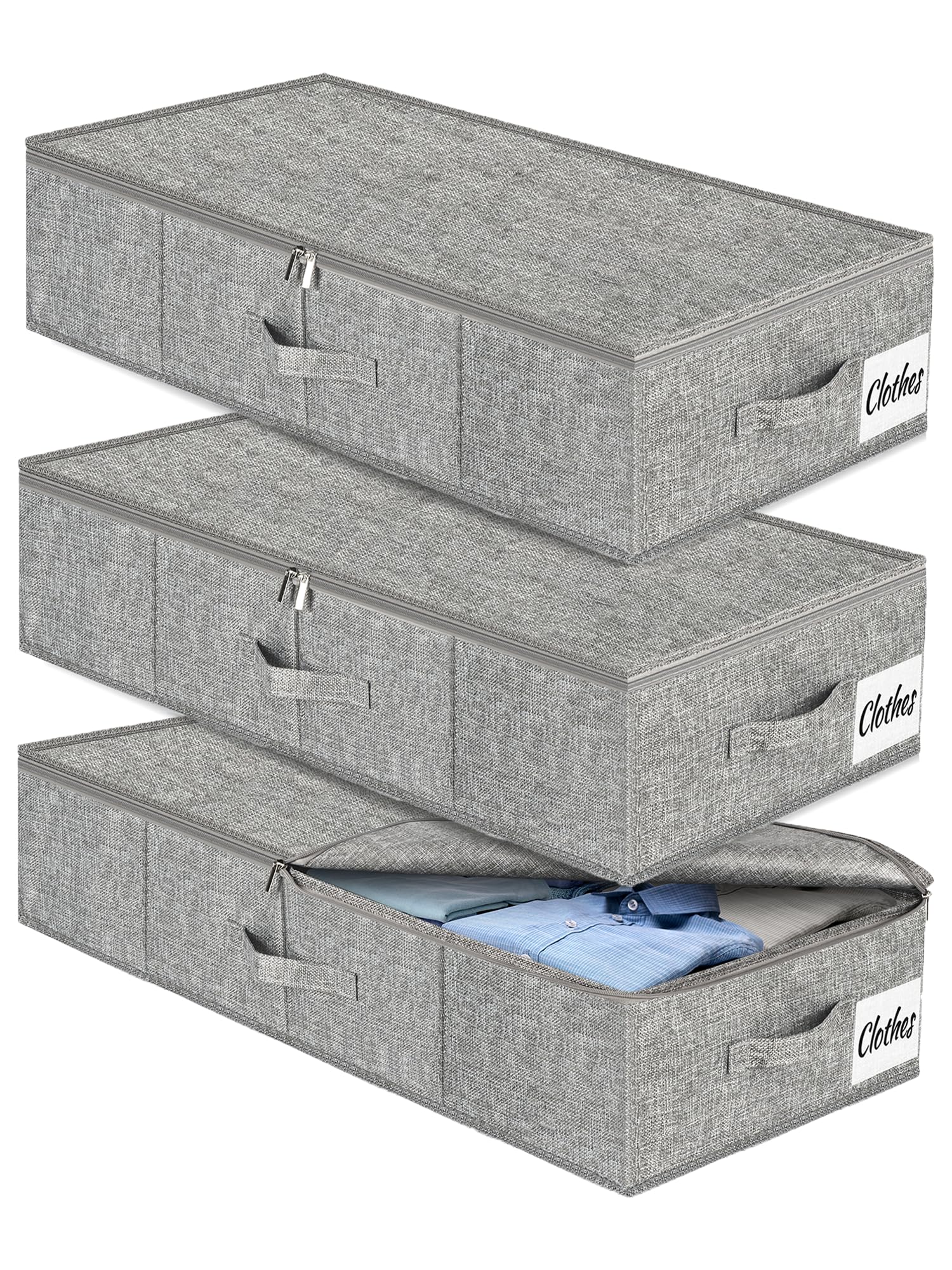 Under Bed Storage Box with Lid 3 Pack, Low Profile Foldable Underbed Clothes Organiser Under Sofa and Cot, W/ Ultra Thick Fabric and Sturdy Bottom/Sides, Storage Box for Dorm and Home 76x40x17cm