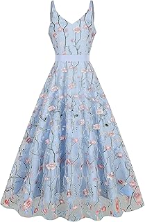 Long Floral Embroidery Dress for Women Flower Embroidered Maxi Dress Spaghetti Straps Formal Evening Party Tulle Prom Dress
