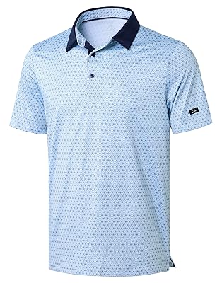 Obla Mens Golf Polo Shirts Short Sleeve Dry Fit Performance Moisture Wicking Casual Print Collared Golf Shirts for Men