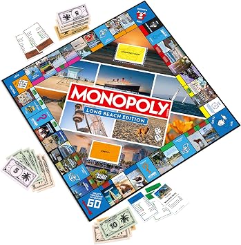 Monopoly Board Game Long Beach, CA Edition 2-6 Players Family Board Games for Kids and Adults, Board Games for Kids 8 and Up, Great for Game Night